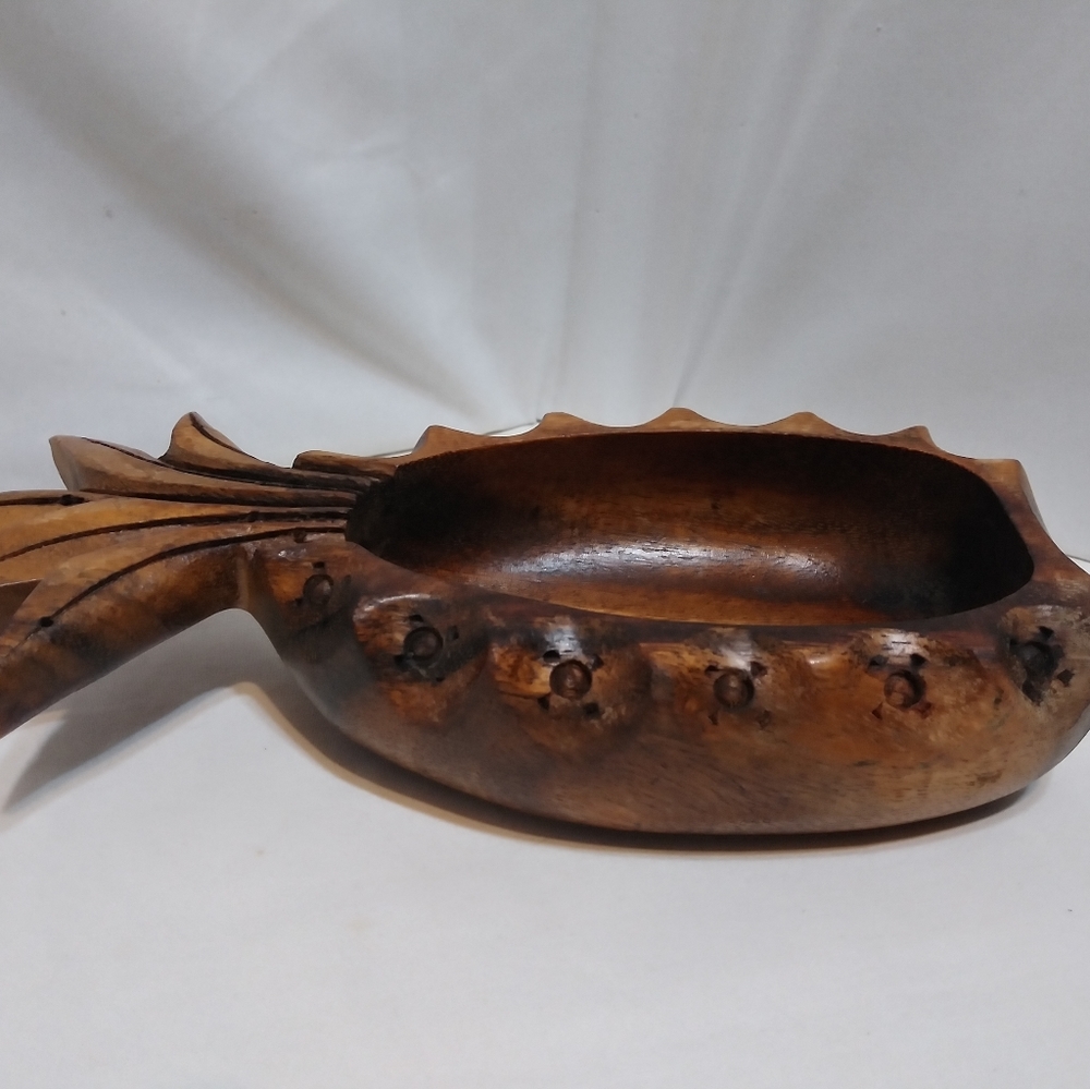 Hand Made Monkey Wood Carved Wooden Bowl Pineapple Dish Vintage Tiki Bar - Picture 5 of 13